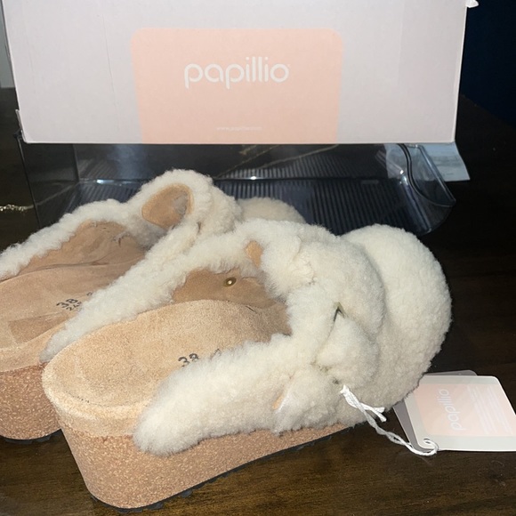 NWB Birkenstock Papillio Fanny Teddy Shearling Wedge clogs - Picture 7 of 8